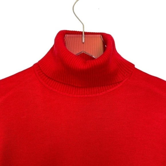 Tommy Hilfiger Bright Red Turtleneck Sweater Navy/White Accents Metal Logo Sz XS - Picture 4 of 14